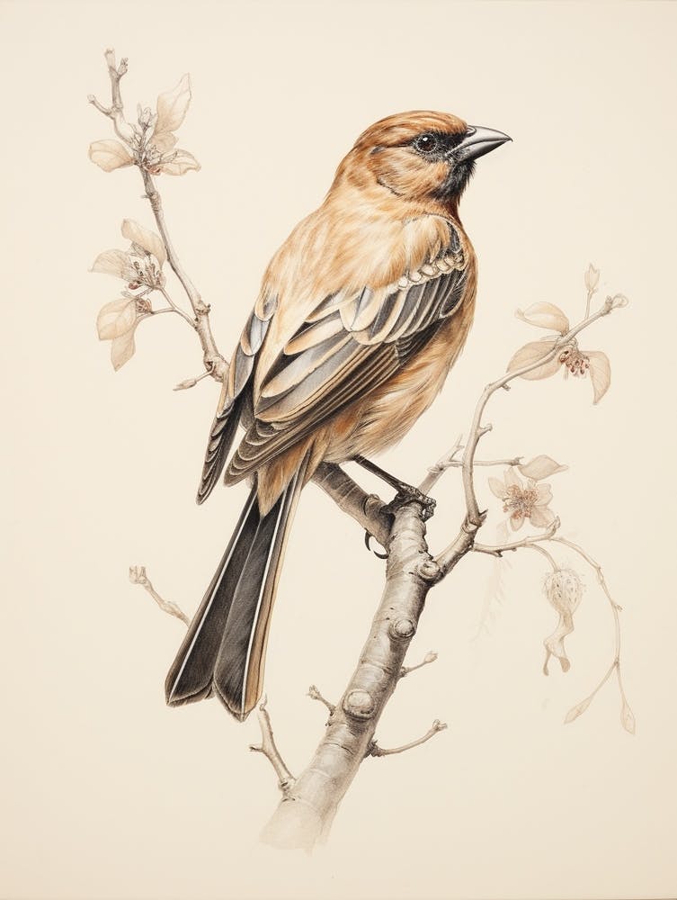 Vintage Bird Drawing Cowbird 1