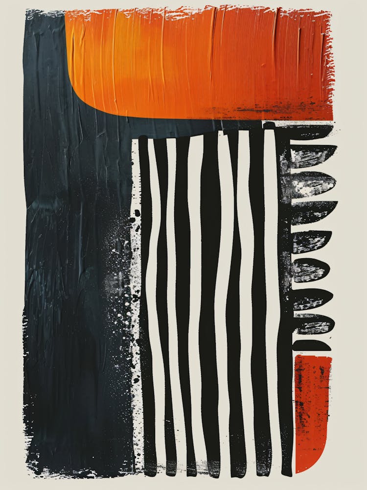 Abstract Black And Orange Painting
