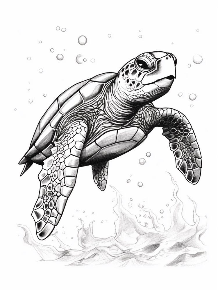Realistic Line Illustration Of Sea Turtle