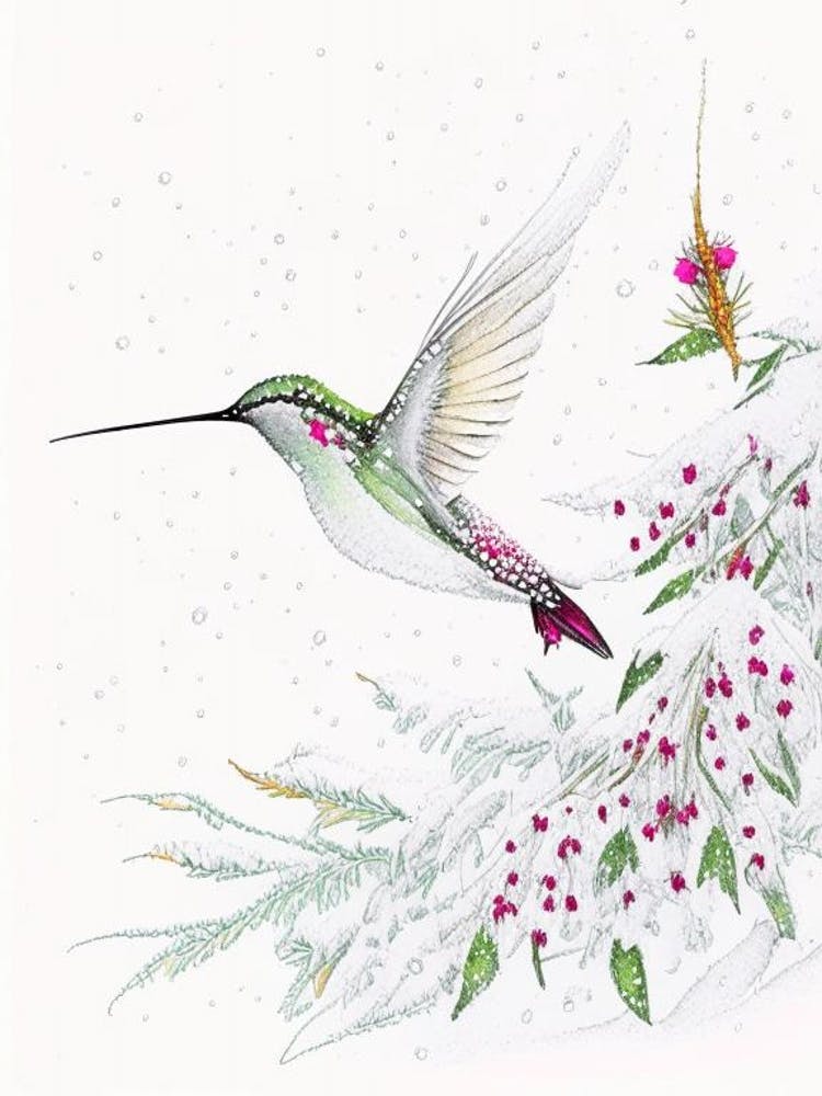 Hummingbird In Snowfall Quentin Blake Illustration 2