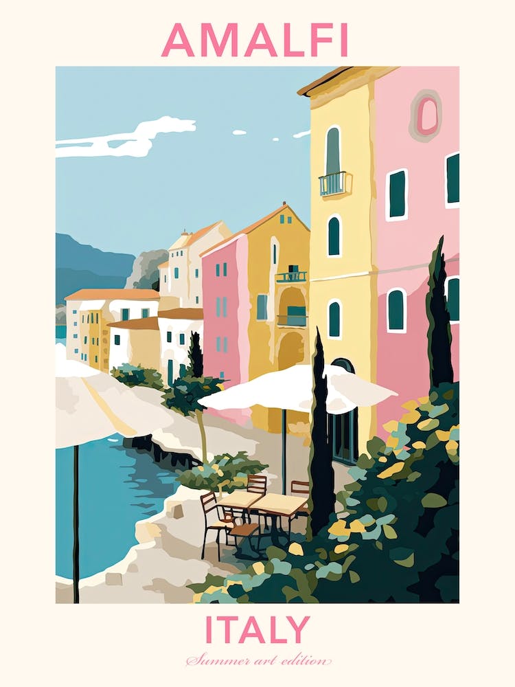 Amalfi, Italy, Flat Pastels Tones Illustration 4 Poster