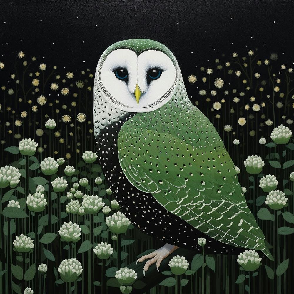 Ohara Koson Inspired Bird Painting Barn Owl 2 Square