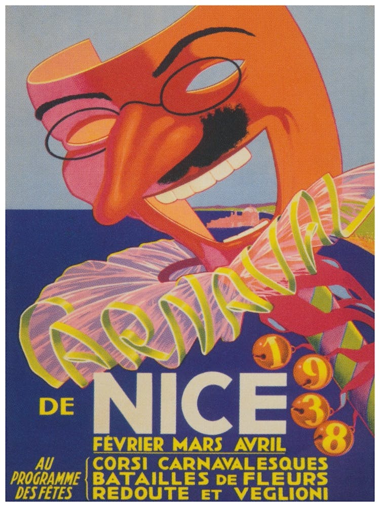 Nice Carnival, France Vintage Travel Poster