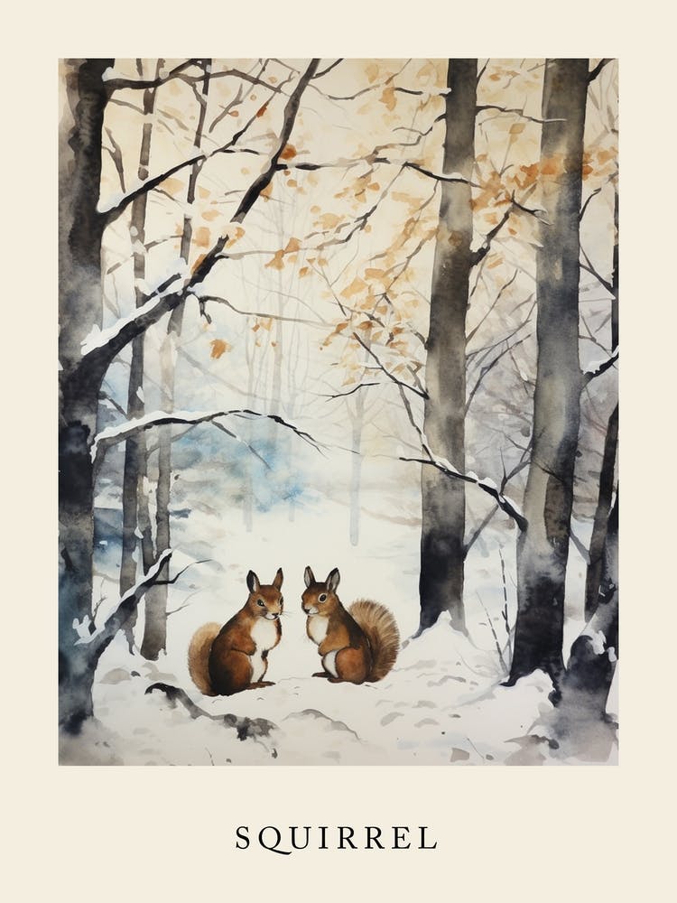 Winter Watercolour Squirrel 3 Poster