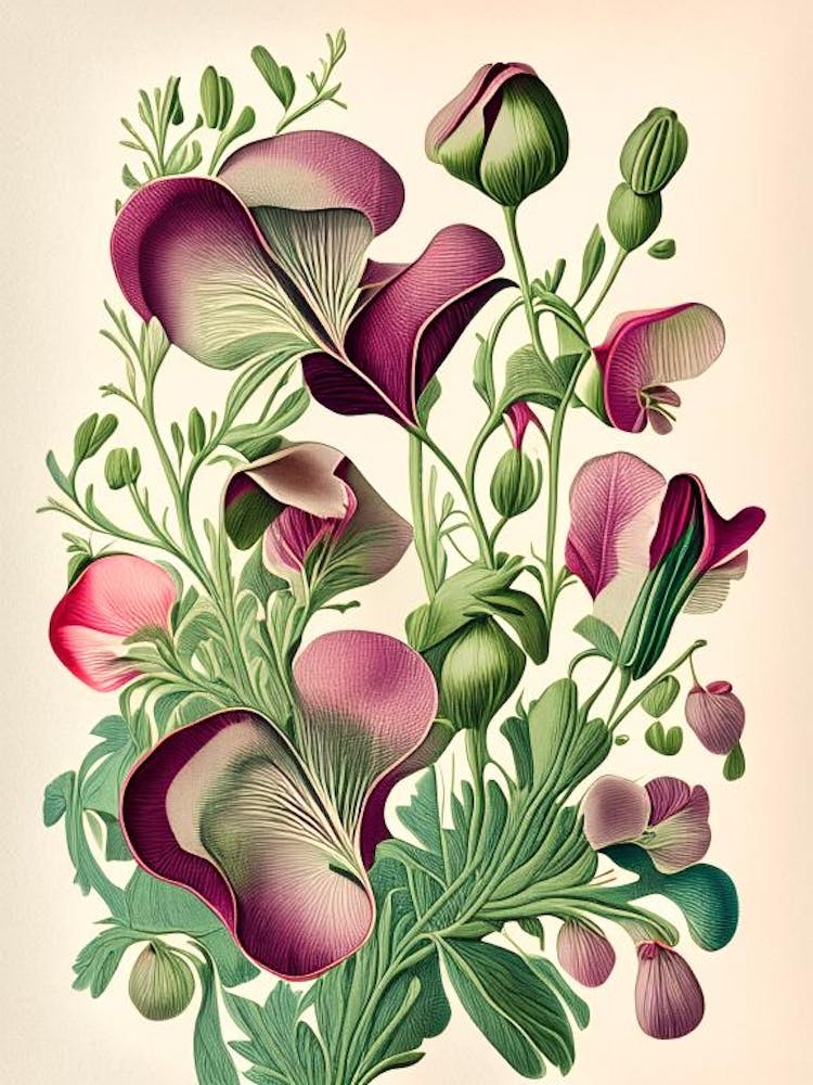 Sweet Pea 2 Floral Botanical Vintage Poster Flower