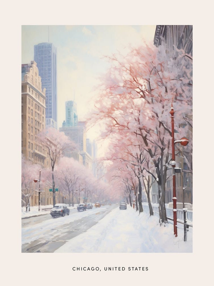 Dreamy Winter Painting Poster Chicago Usa 2