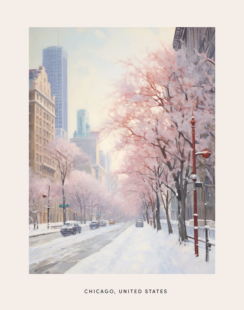 Dreamy Winter Painting Poster Chicago Usa 2