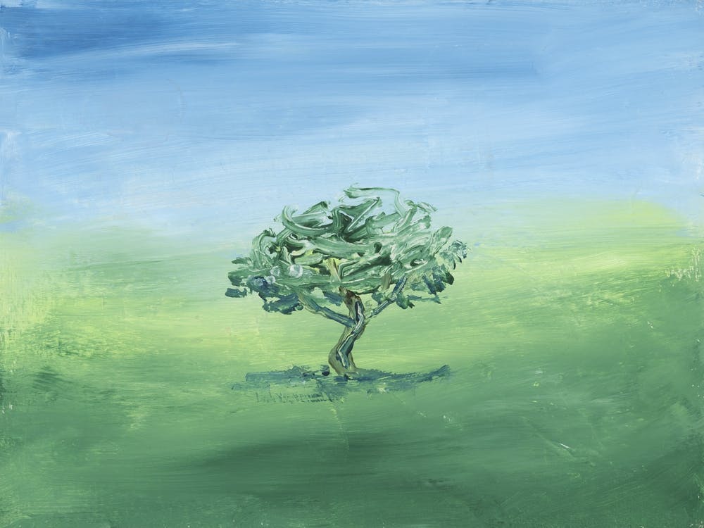 Lone Tree Landscape Painting blue green nature sky plant hand painted impressionism living room bedroom calm soothing
