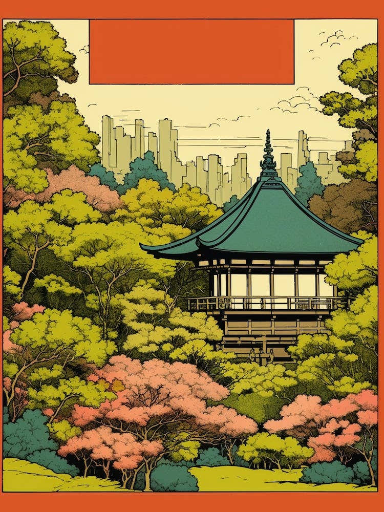Shinjuku Gyoen National Garden, Japan Vintage Travel Art 4