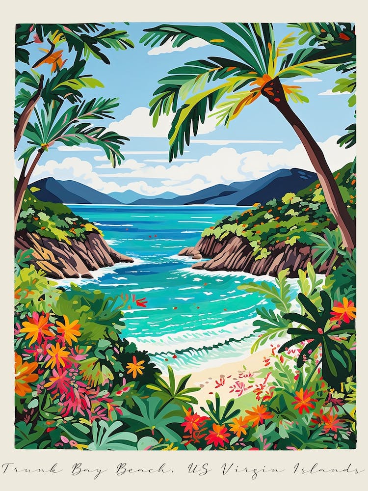 Poster Of Trunk Bay Beach, Us Virgin Islands, Matisse And Rousseau Style 3
