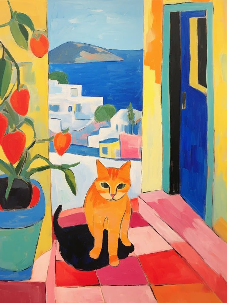 Painting Of A Cat In Santorini Greece 2