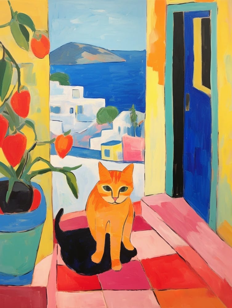 Painting Of A Cat In Santorini Greece 2
