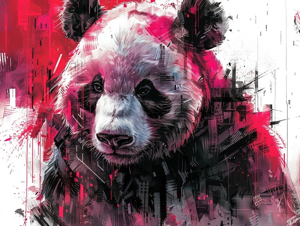Panda, Illustration, Cyberpunk, Dark, Ink Painting, Super Complex Details