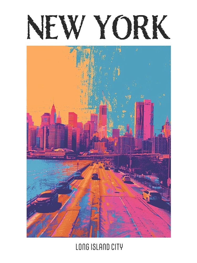 Long Island City New York Colourful Silkscreen Illustration 4 Poster