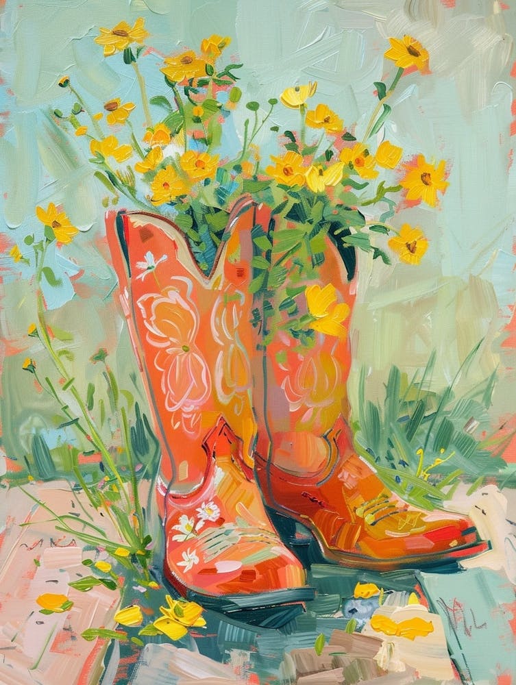 Cowboy Boots And Wildflowers Buttercups