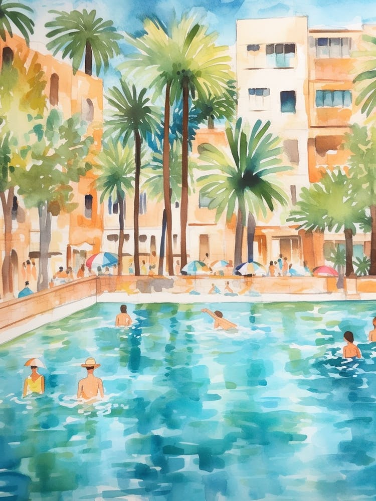 Swimming In Palma De Mallorca Spain 2 Watercolour