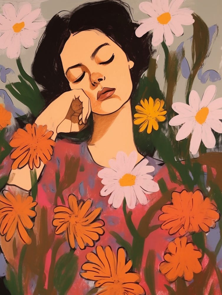 Woman With Autumnal Flowers Asters 3