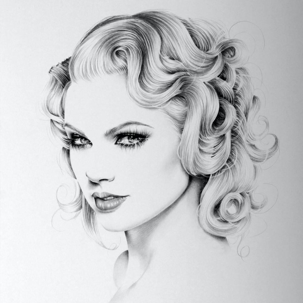 Taylor Swift Pencil Drawing Portrait Minimal Black and White