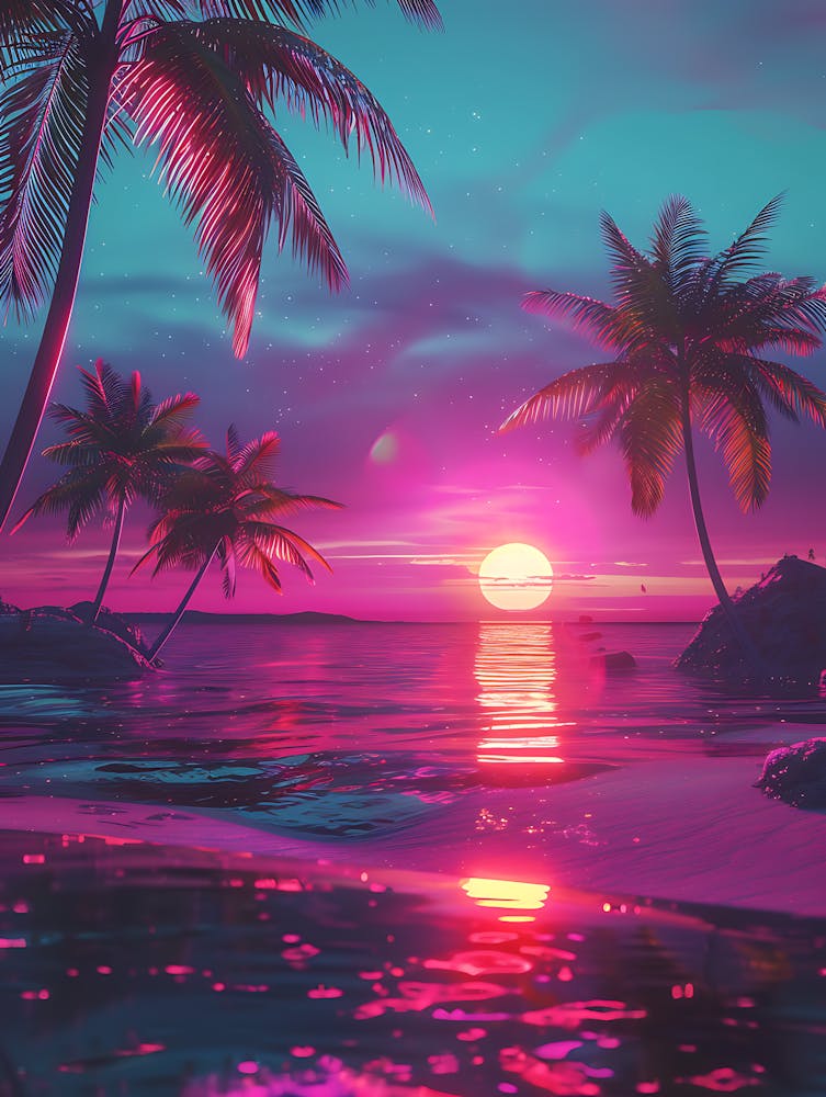 Synthwave Sonnenuntergang am Strand 8