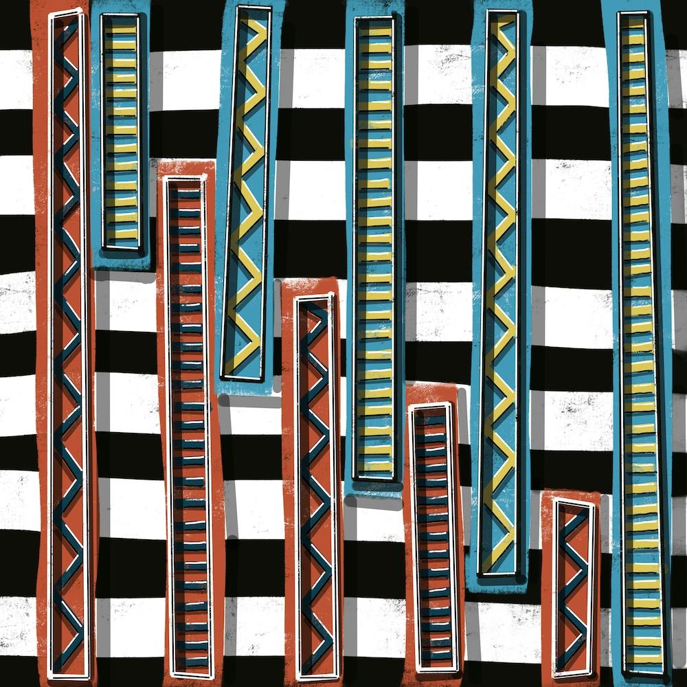 Geometrical Pattern with Colorful Strips Handmade Digital Painting