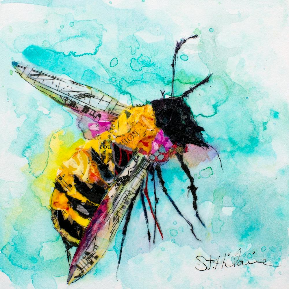 Blue And Yellow Watercolor Mindful Bee Square