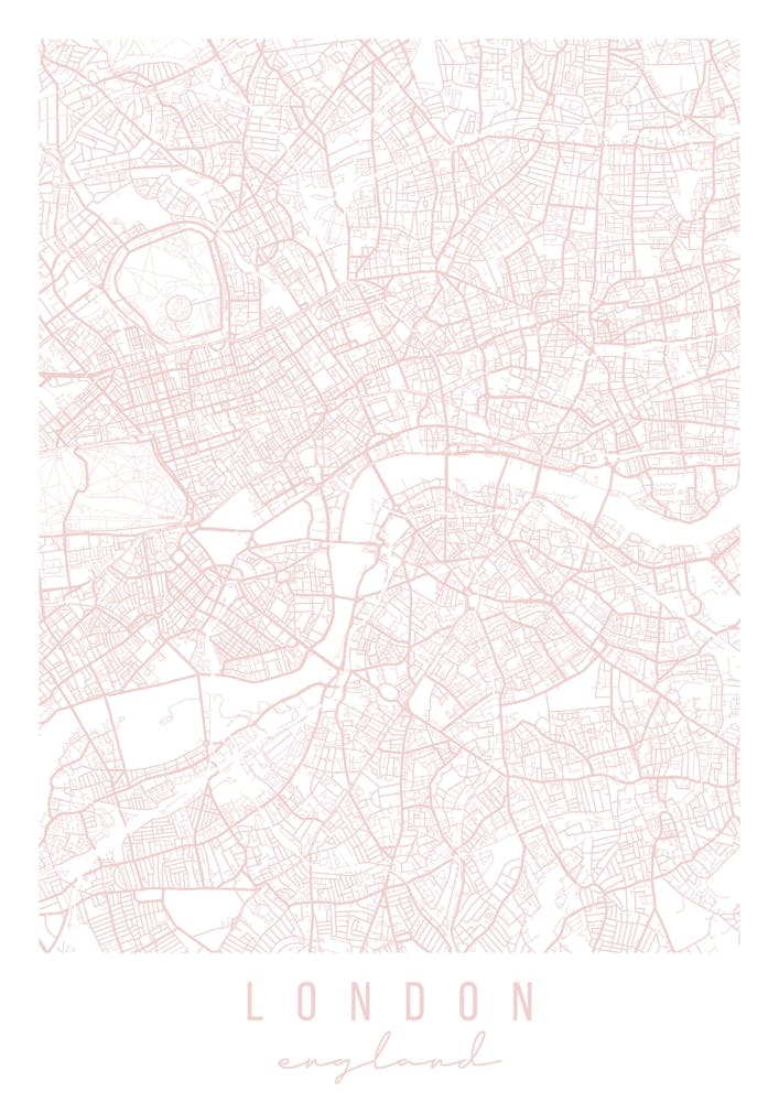 London England Light Pink Minimal Street Map