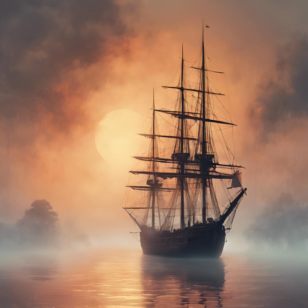 0 A Picture Of A Lonely Sailing Ship In Fog During S Esrgan V1 X2plus 1
