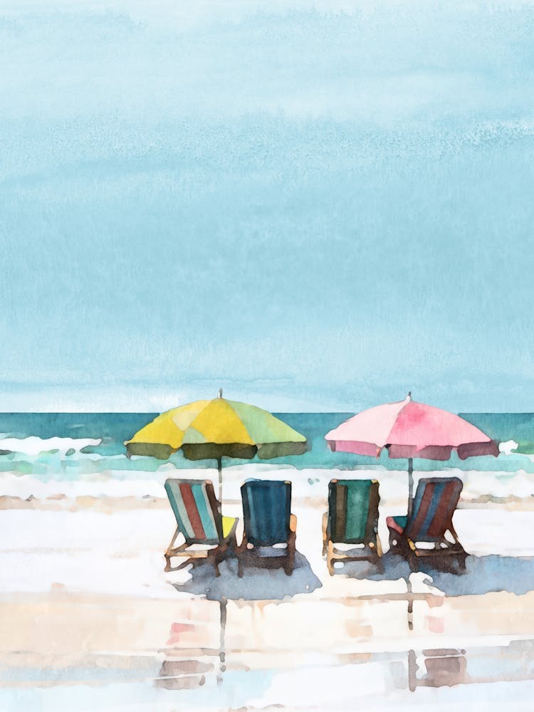 Colorful Beach Chairs Watercolor Illustration
