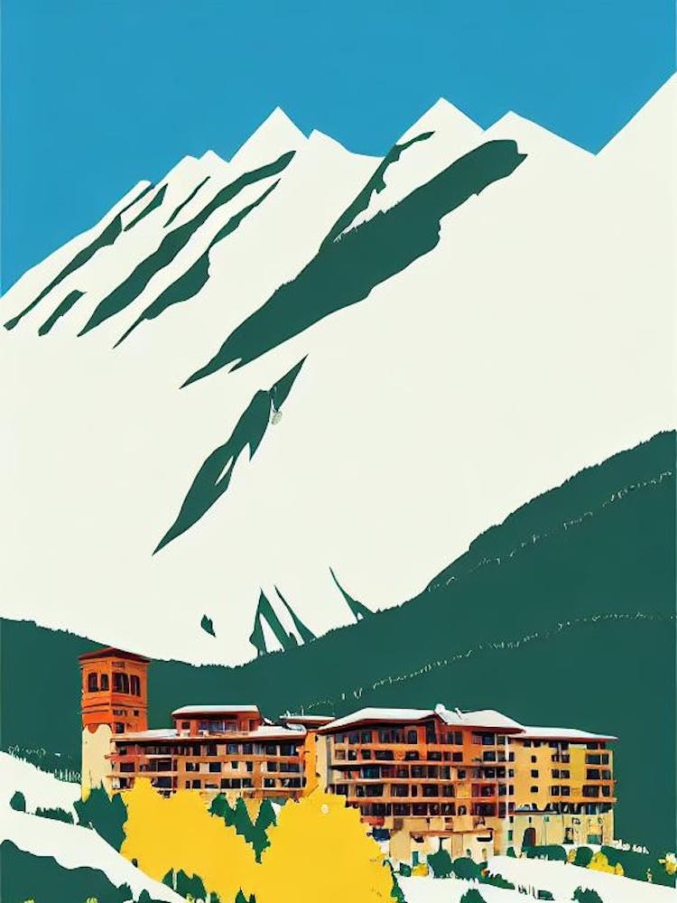 La Thuile, Italy Midcentury Vintage Skiing Poster