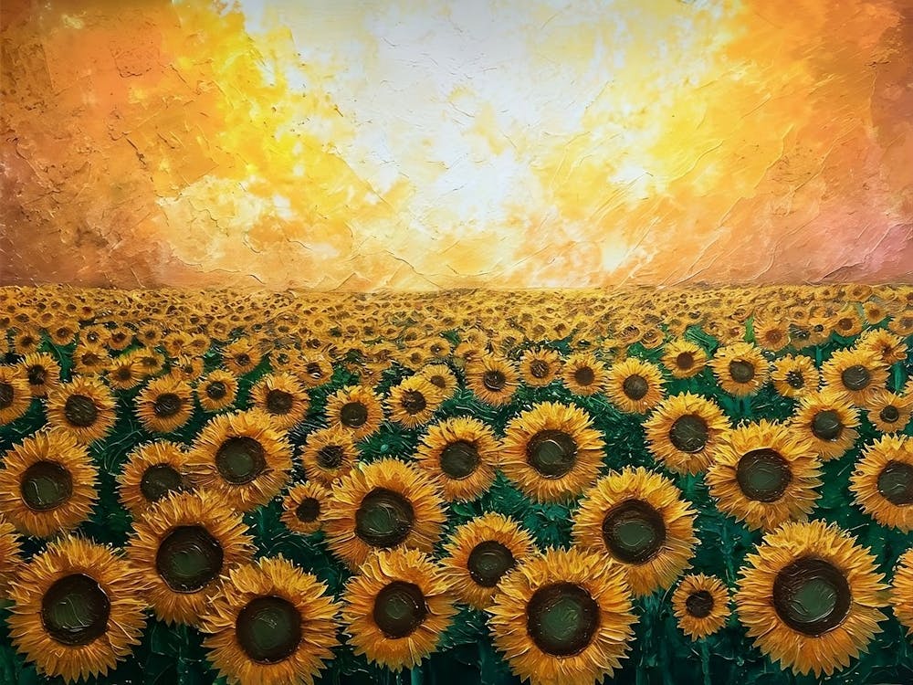 Field Of Yellow Sunflowers Oil Painting Texture