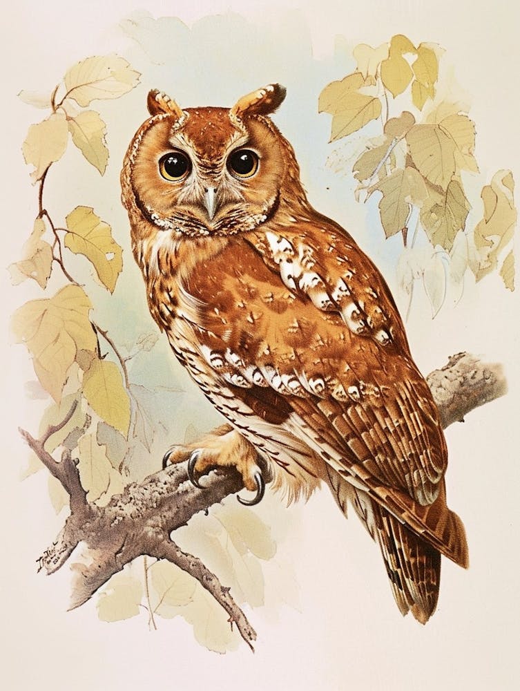Tawny Owl Vintage Illustration 2