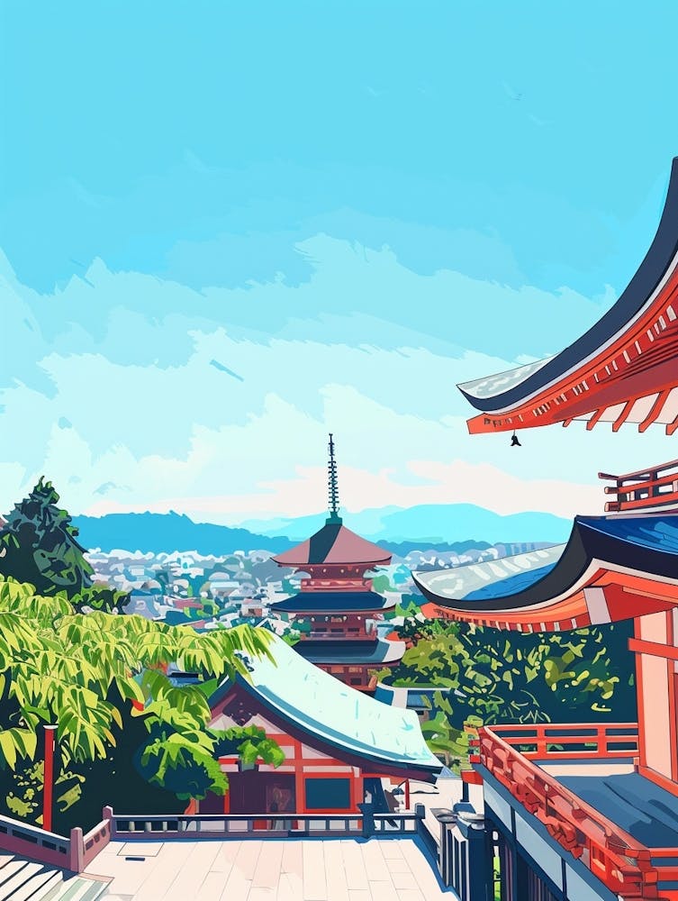 Kiyomizu Dera Temple Kyoto 1 Colourful Illustration