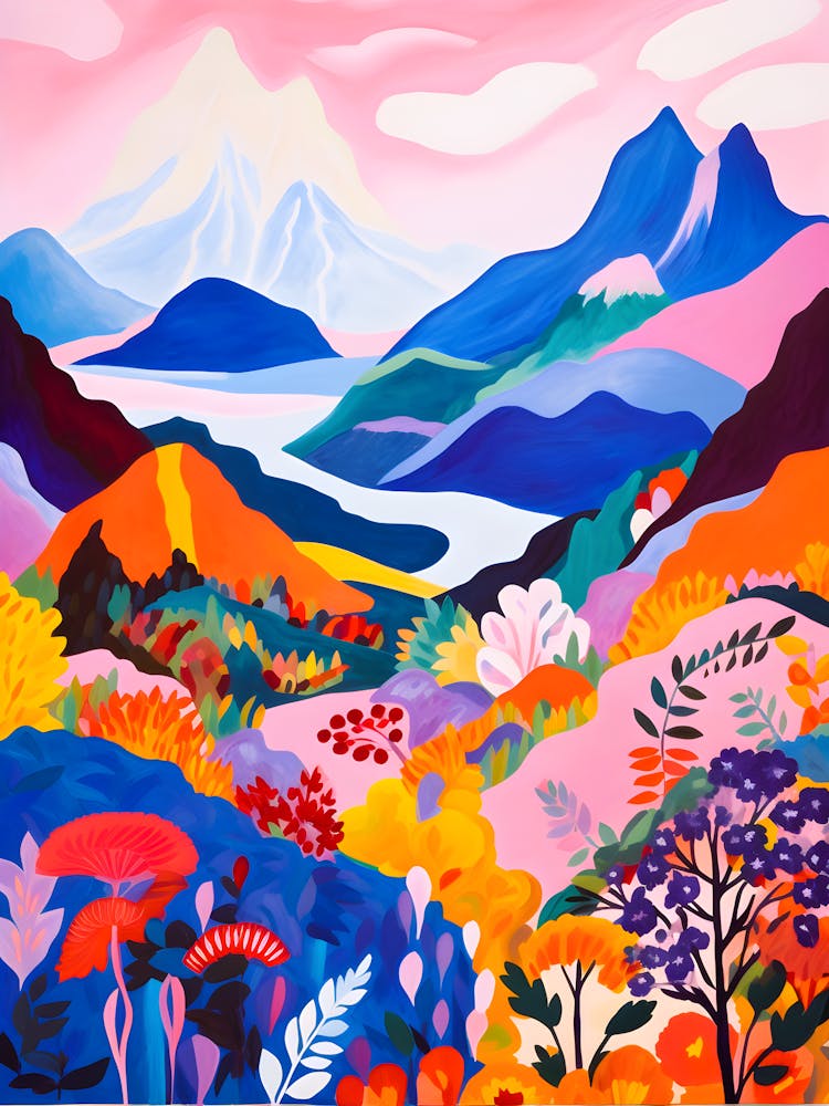 Colorful Abstract Mountain Landscape Vibrant Nature Wall Art, Modern Nature Painting
