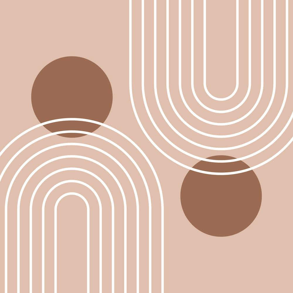 Mid Century Modern Geometric cI in Rustic Brown Mocha (Rainbow and Sun Abstraction) 1