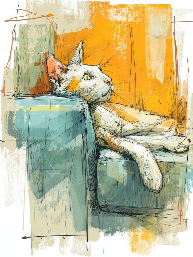 Watercolor Cat On The Couch 17