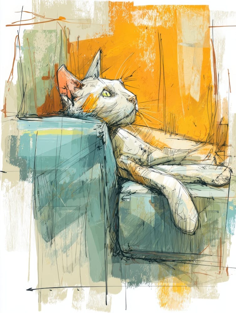 Watercolor Cat On The Couch 17