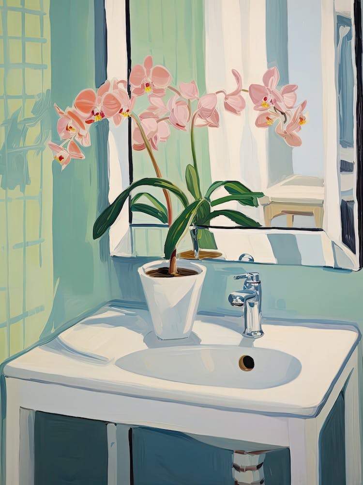 Bathroom Vanity Painting With A Orchid Bouquet 4