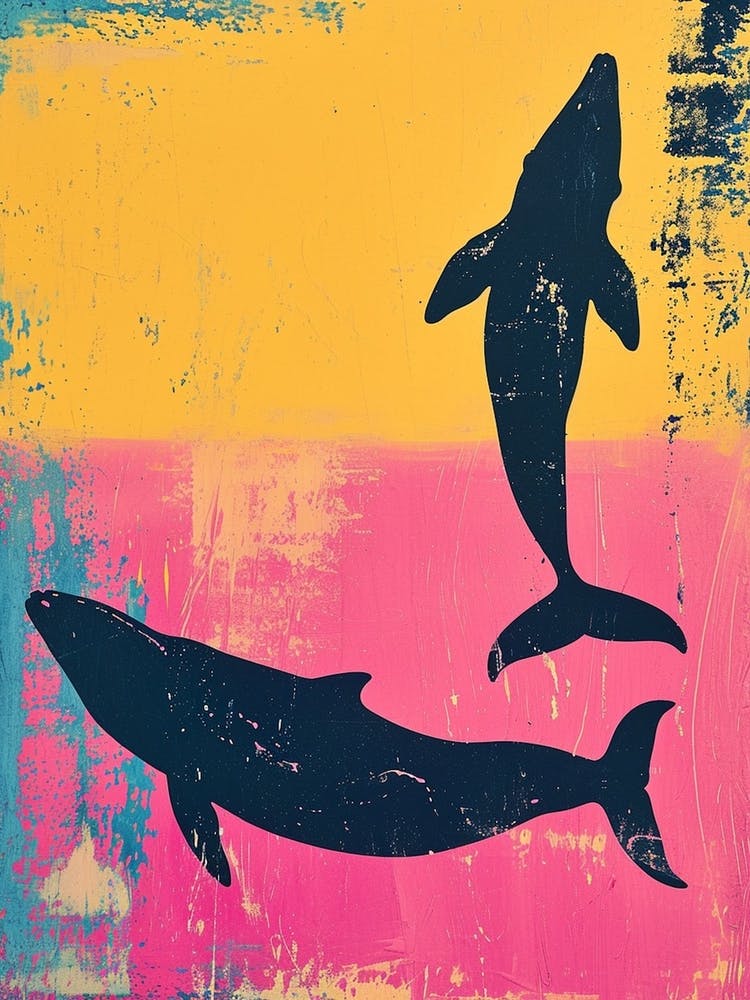 Whale Silhouette Textured Painting