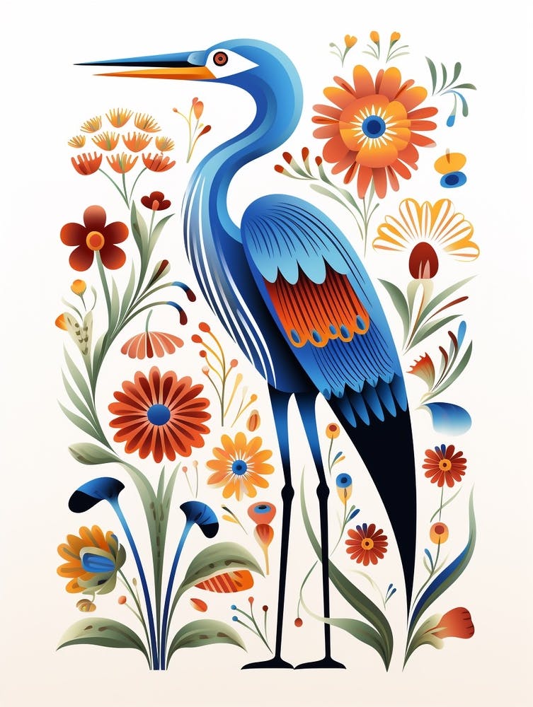 Scandinavian Bird Illustration Great Blue Heron 7