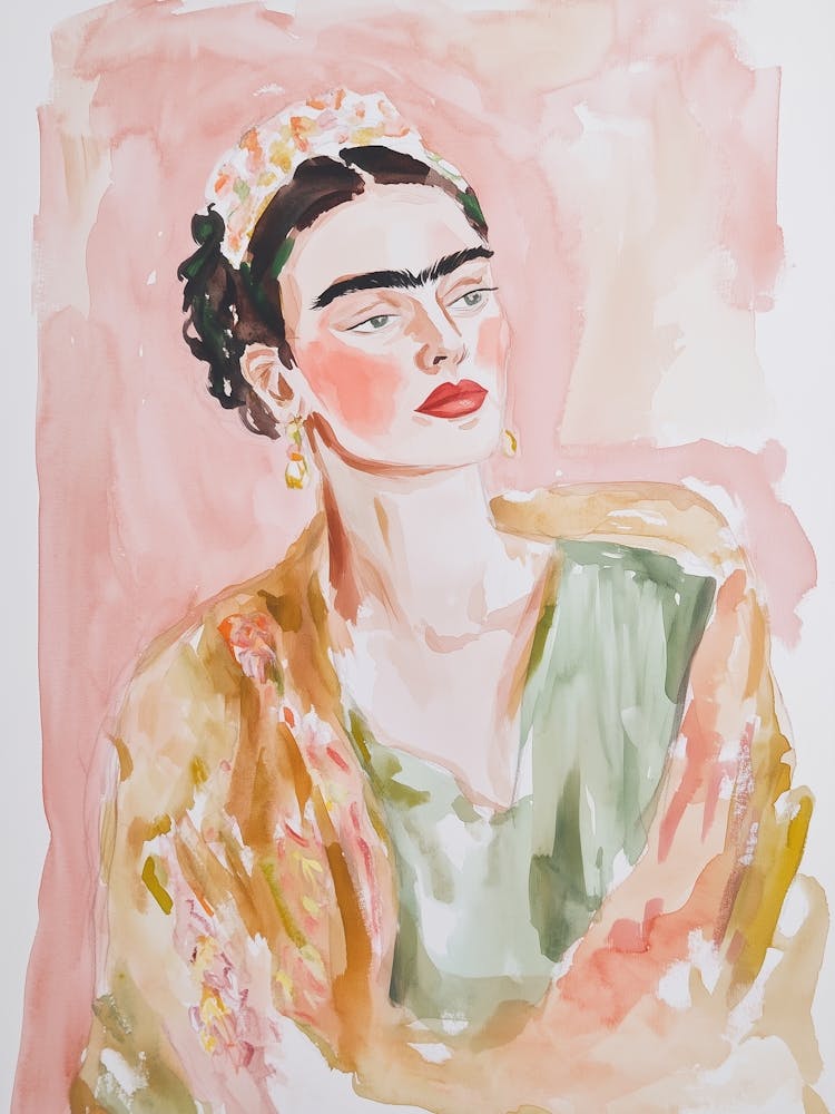 Frida Aquarell Malerei, Pastel boho Style