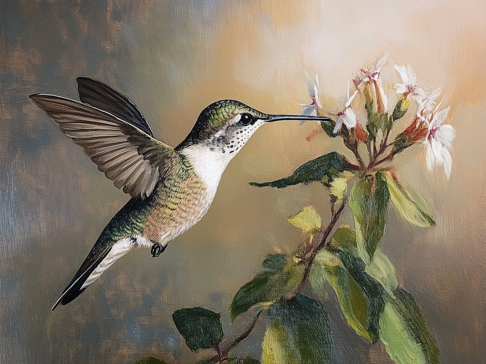 Kolibri, Blumen Natur Malerei, tropische Vögel Oilmalerei