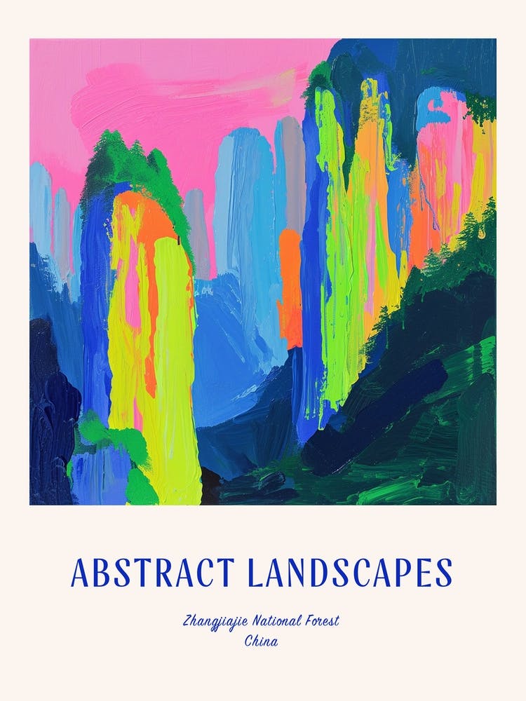 Colourful Abstract Zhangjiajie National Forest China 4 Poster Blue