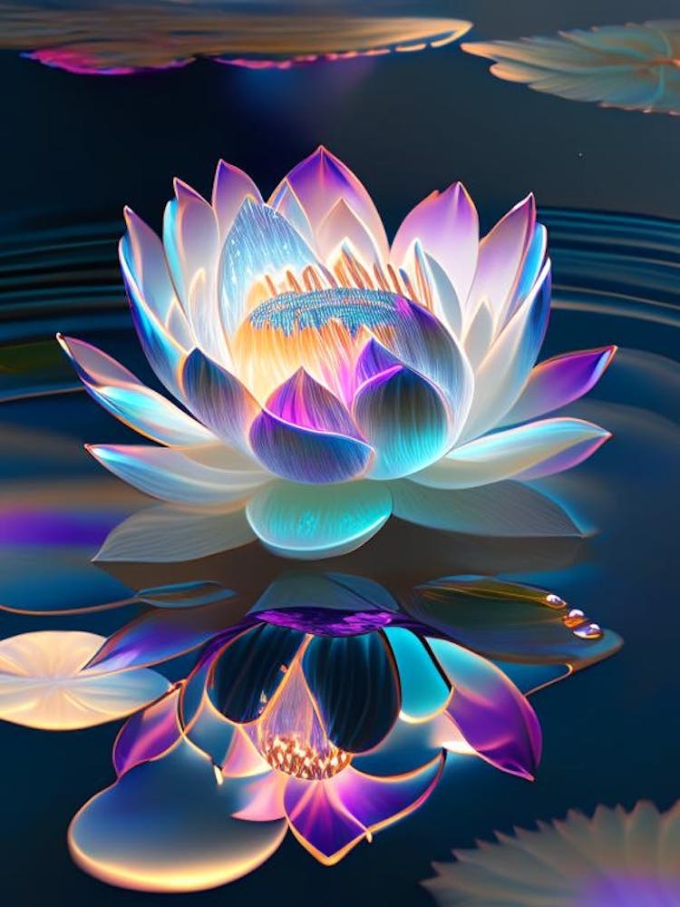 Blooming Lotus Flower In Lake Holographic 5