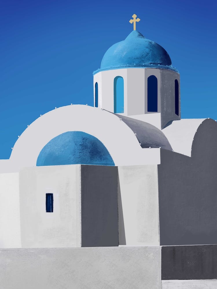 The Blue Dome Church In Oia Santorini