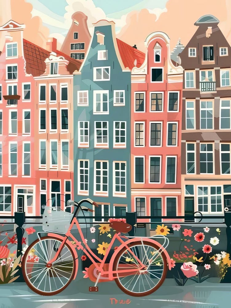 Amsterdam Print Amsterdam Illustration Amsterdam Travel Poster New Yorker Illustration Flower Poster Colorful Nursery Print(2)