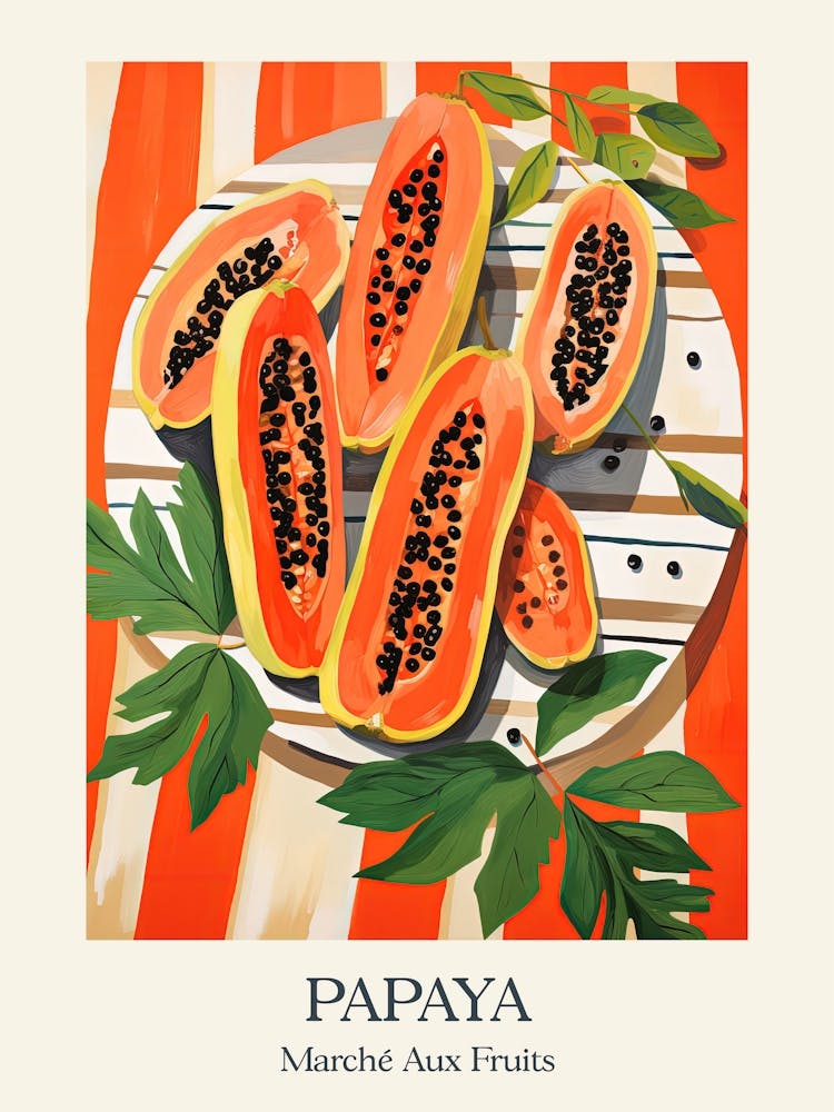 Marche Aux Fruits Papaya Fruit Summer Illustration 6