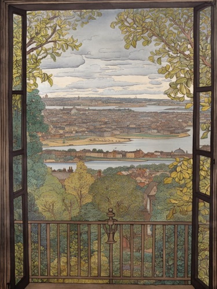 Window View Of Stockholm Sweden In The Style Of William Morris 4