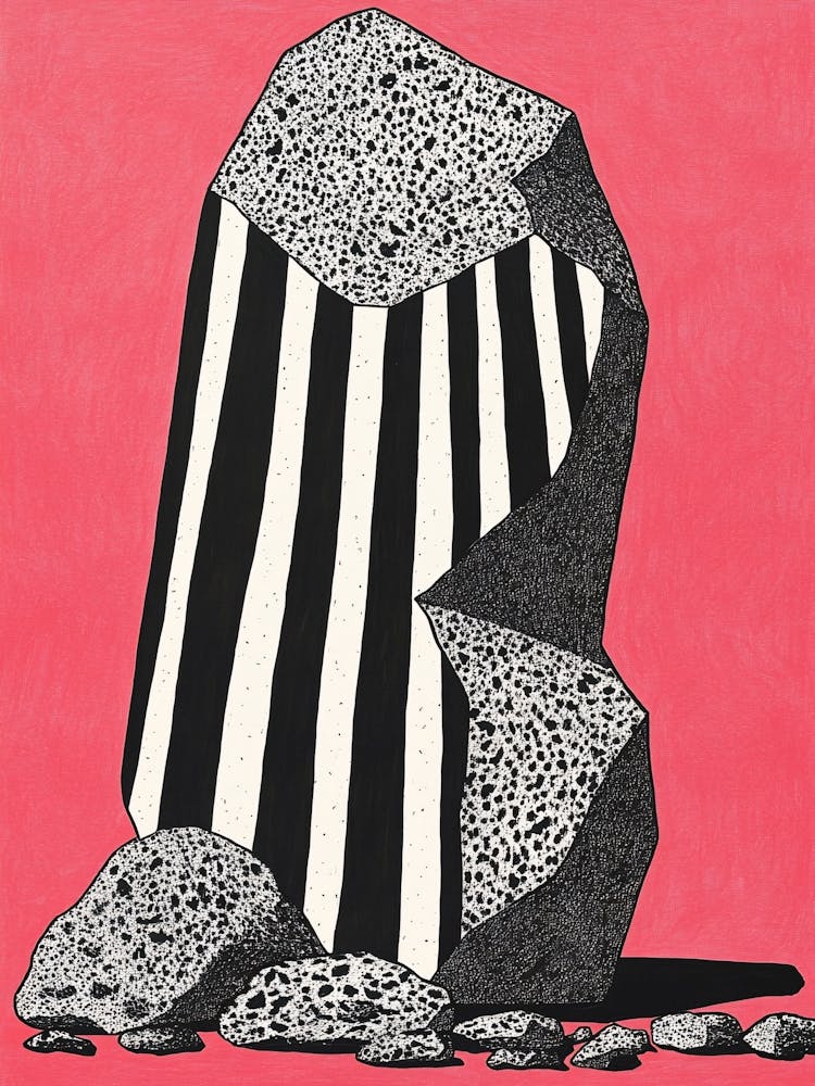 Striped Rock Red and Black Minimal Print