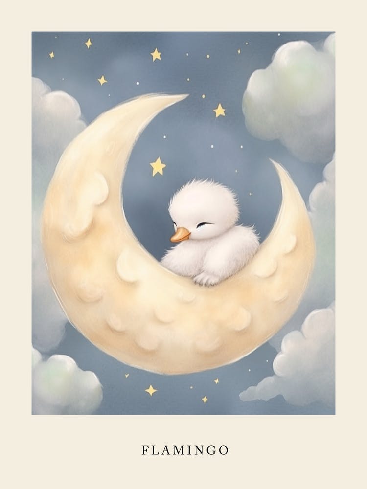 Sleeping Baby Flamingo Nursery Poster