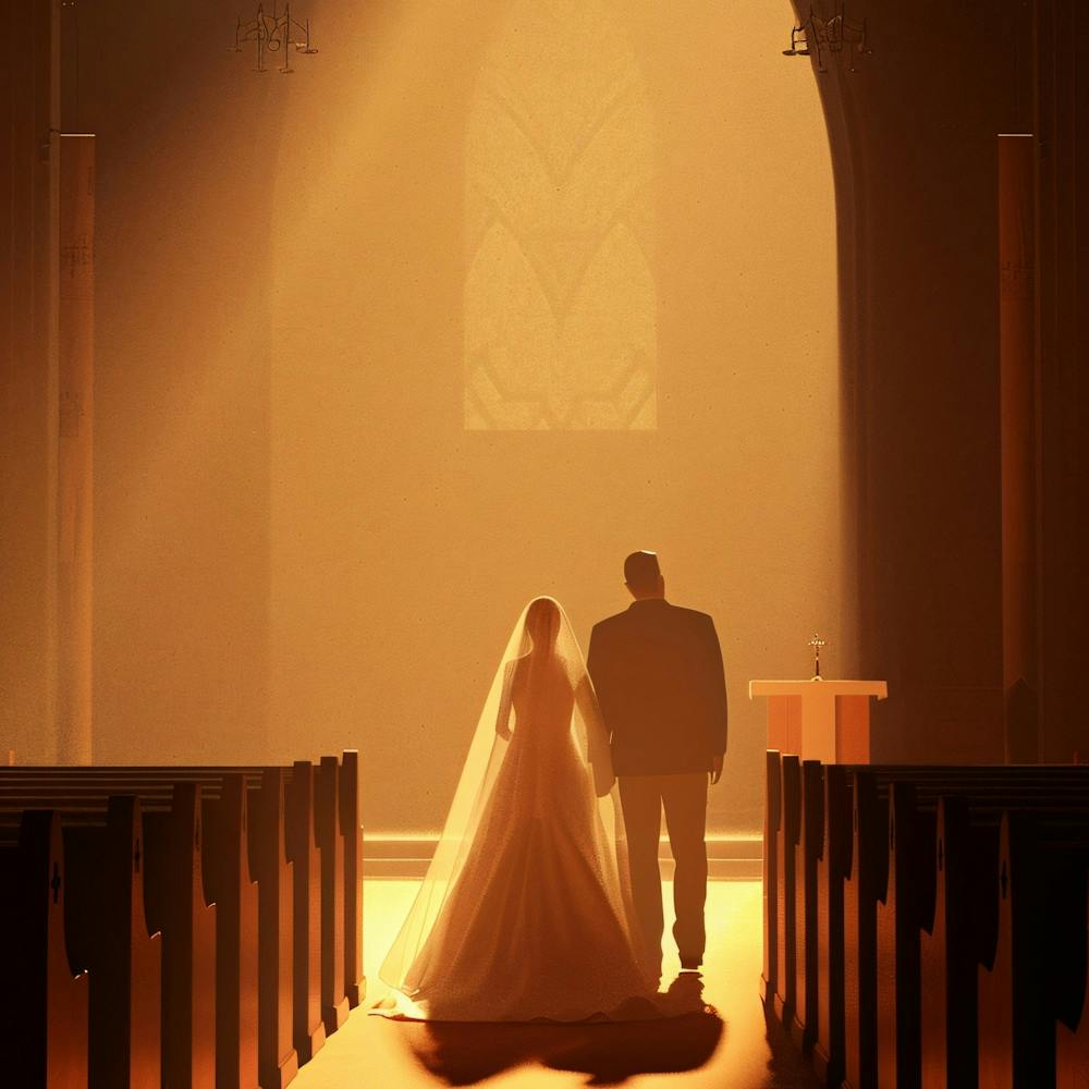 Bride And Groom Walking Down Aisle